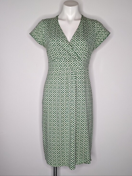 Boden Dresses & Skirts - Boden Green White Geometric Short Sleeve V Neck Cotton Blend Dress 8